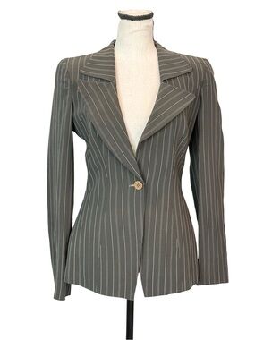 Vtg Giorgio Armani Milano Gray Pinstripe Wool Blend Blazer Jacket Italy Size 42